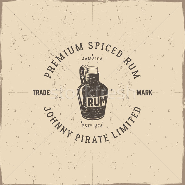 Vintage handcrafted pirate rum emblem, alcohol label, logo. Isolated on a scratched paper background Stock photo © JeksonGraphics