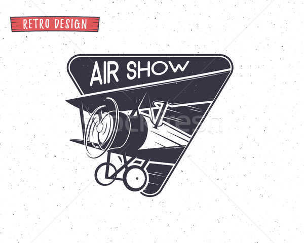 Embléma kétfedelű repülőgép címke retro repülőgép jelvények Stock fotó © JeksonGraphics