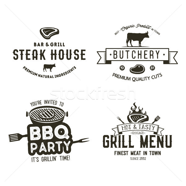 Vintage dessinés à la main steak maison logo Photo stock © JeksonGraphics