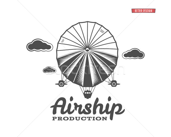 Vintage airship logo. Retro Dirigible balloon grunge  template. Badge vector design. Old sketching s Stock photo © JeksonGraphics