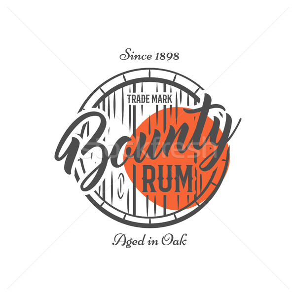 Stock photo: Vintage handcrafted label, emblem with old barrel and vector sign - bounty rum. Sketching filled sty