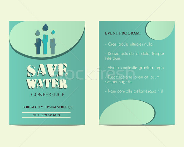 Save water conference flyer and poster invitation template with drops and hands logo template. Unusu Stock photo © JeksonGraphics