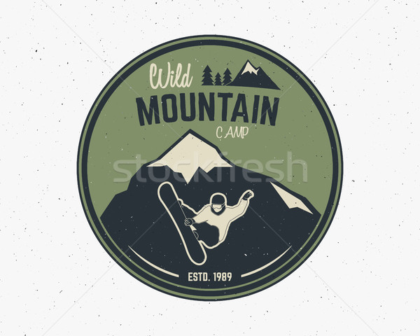 Mountain camping vintage explorer label. Outdoor adventure logo design. Travel hand drawn and hipste Stock photo © JeksonGraphics