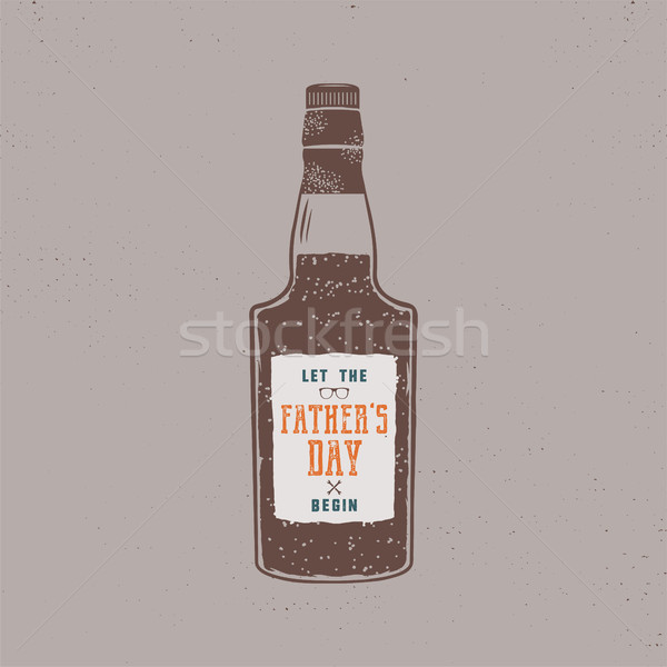 Fathers day label design. Rum bottle with sign - Let Fathers day begin. Funny holiday concept in ret Stock photo © JeksonGraphics