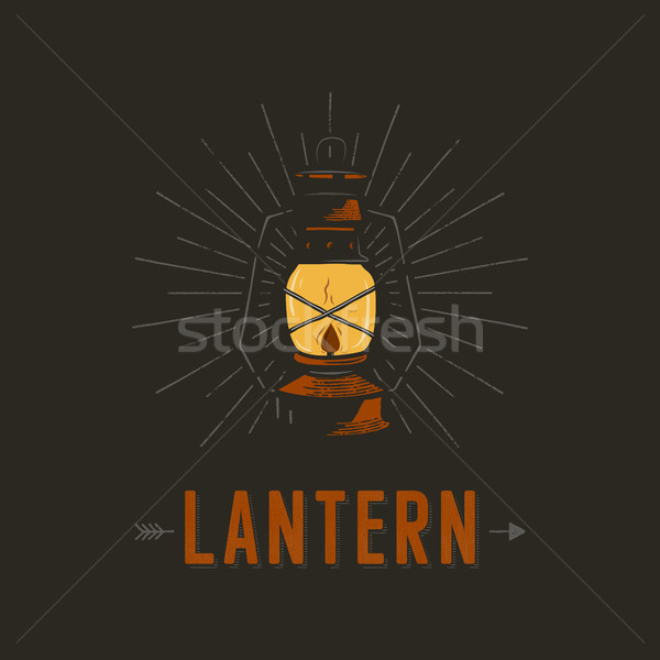 ストックフォト: ヴィンテージ · 手描き · ランタン · ポスター · パーフェクト · ロゴデザイン
