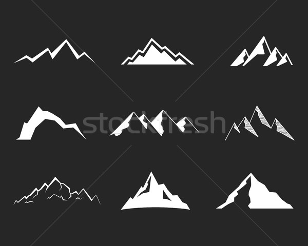 Set of mountain silhouette elements. Outdoor icon. Hand drawn snow ice mountain tops, decorative sym Stock photo © JeksonGraphics