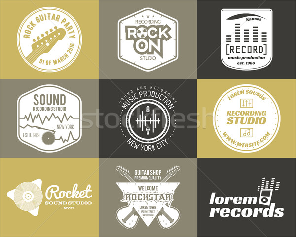 Set of music production logo Musical label icons. Stylish patch and emblem print or logotype Guitars Stock photo © JeksonGraphics