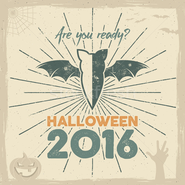 Happy Halloween 2016 Poster. Are you ready lettering and holiday symbols - bat, pumpkin, hand, witch Stock photo © JeksonGraphics