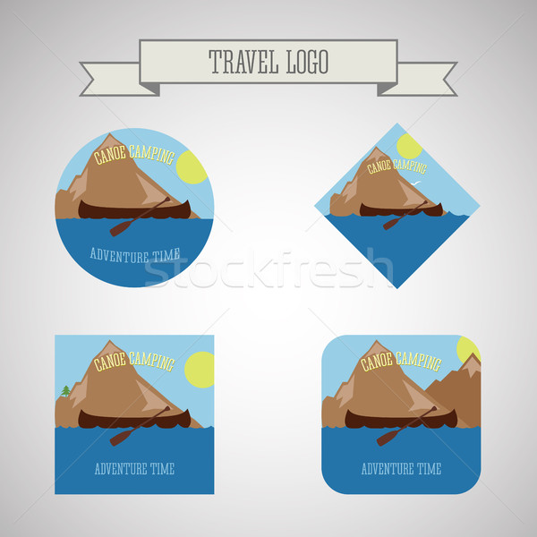 ストックフォト: セット · カヤック乗り · カヌー · キャンプ · ロゴ · 遠征