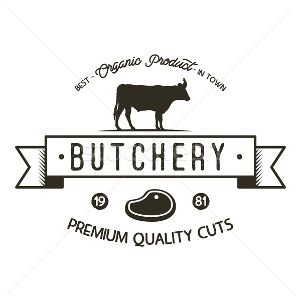 Butchery shop logo template. Old style badge design with silhouette cow symbol and typography elemen Stock photo © JeksonGraphics