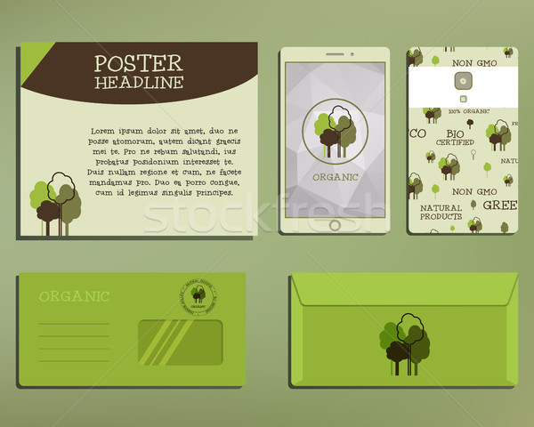 Green and organic corporate identity set template with tree elements. Vector company style for brand Stock photo © JeksonGraphics