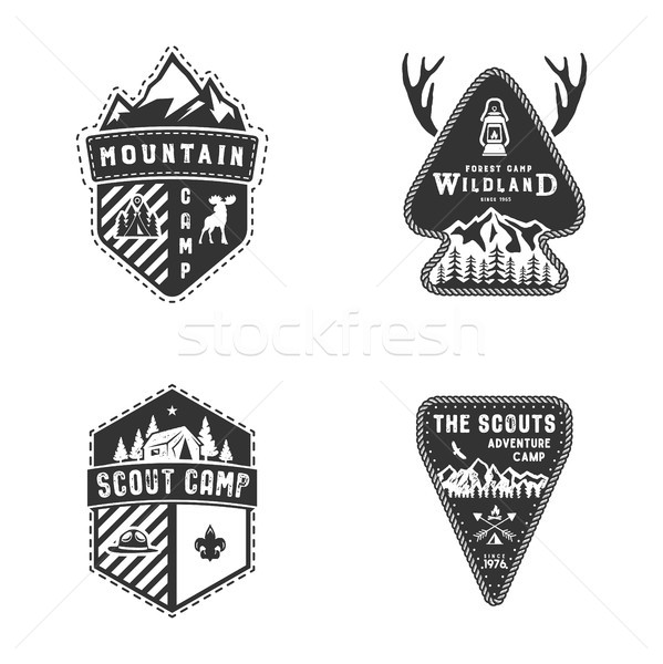 Travel badges, outdoor activity logo collection. Scout camps emblems. Vintage hand drawn travel badg Stock photo © JeksonGraphics