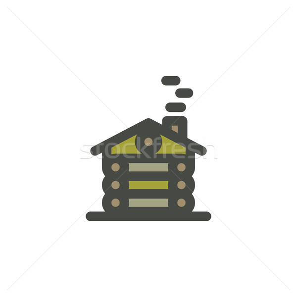 Summer adventure landscape with wooden house in forest. Outdoor scene, adventures in nature with tre Stock photo © JeksonGraphics