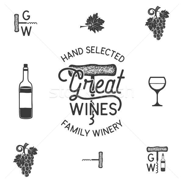 Wine, winery logo and icons, elements. Drink, alcoholic beverage symbol, monogram. Wine bottle, glas Stock photo © JeksonGraphics