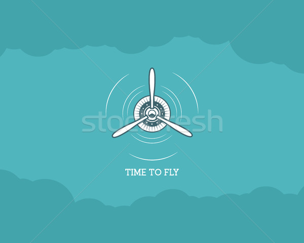 Vintage Airplane background with sky. Propeller emblem. Biplane label. Retro Plane wallpaper, design Stock photo © JeksonGraphics