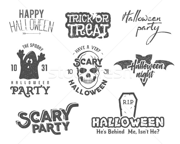 Halloween 2016 party vintage labels, tee designs with scary symbols - ghost, bat, skull and typograp Stock photo © JeksonGraphics