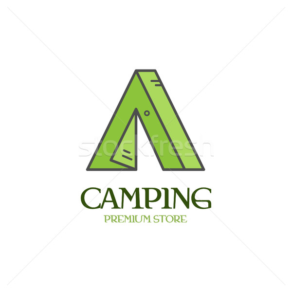 Beautiful minimal camping tent icon, logo, label or line badge. Outdoor adventure, cute color design Stock photo © JeksonGraphics