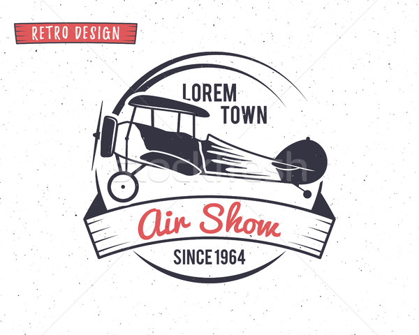 Airshow stamp. Biplane label. Retro Airplane badges, design elements. Vintage prints for t shirt. Av Stock photo © JeksonGraphics
