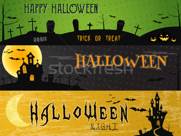 üç halloween manzara afişler yeşil karanlık Stok fotoğraf © JeksonGraphics