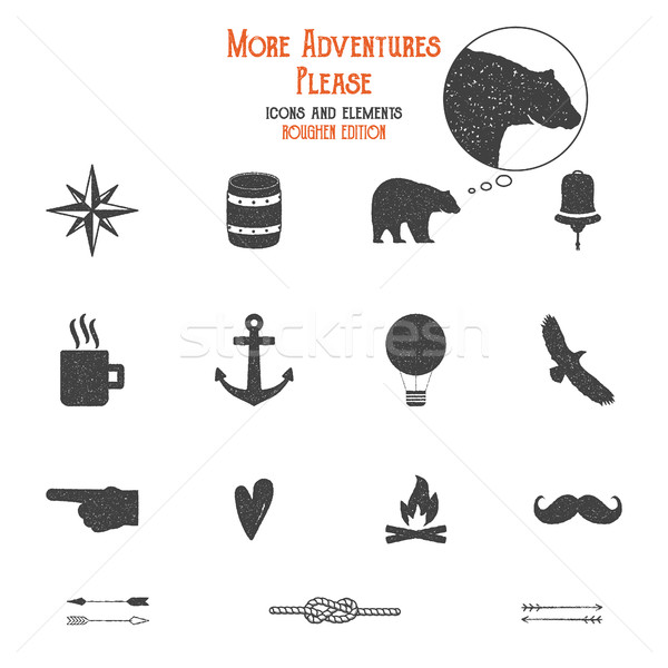 Outdoor icons and elements set for creation hiking, camping logo other designs. Solid flat vectors i Stock photo © JeksonGraphics