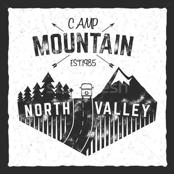 Dağ kamp poster kuzey vadi imzalamak Stok fotoğraf © JeksonGraphics