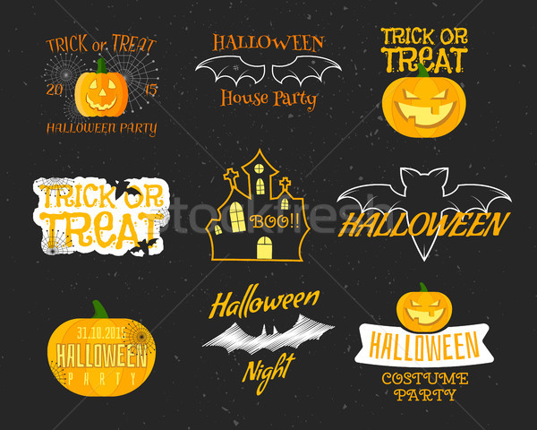 Stock photo: Set Of Vintage Happy Halloween Badges, Labels, Logos. Bat, pumpkin, Flat Icons and Other Elements. V