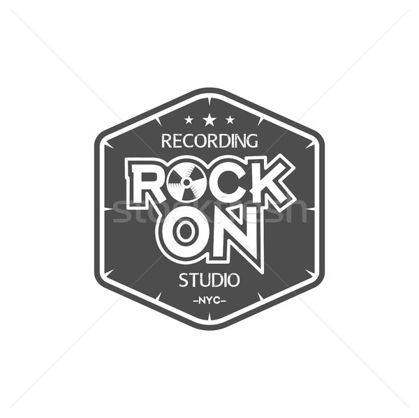 Rock on. Recording studio vector label, badge, emblem logo with musical instrument. Stock vector ill Stock photo © JeksonGraphics