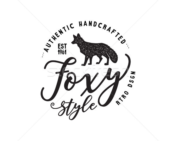 Jahrgang Hand gezeichnet wildes Tier Label Fuchs Silhouette Stock foto © JeksonGraphics