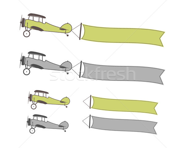 Stock photo: Set of airplanes symbols with banners, empty form for quote, text, slogan, motivation signs. Retro b