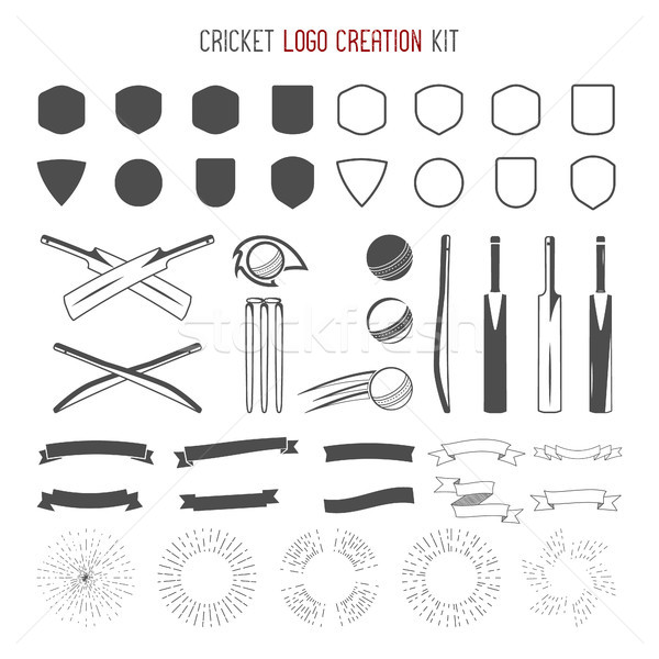 Cricket logo creation kit. Sports designs. icons set. Create your own emblem design fast. symbols, e Stock photo © JeksonGraphics