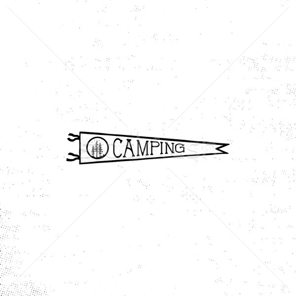 Stock foto: Camping · Vorlage · Jahrgang · Hand · gezeichnet · monochrome · Design
