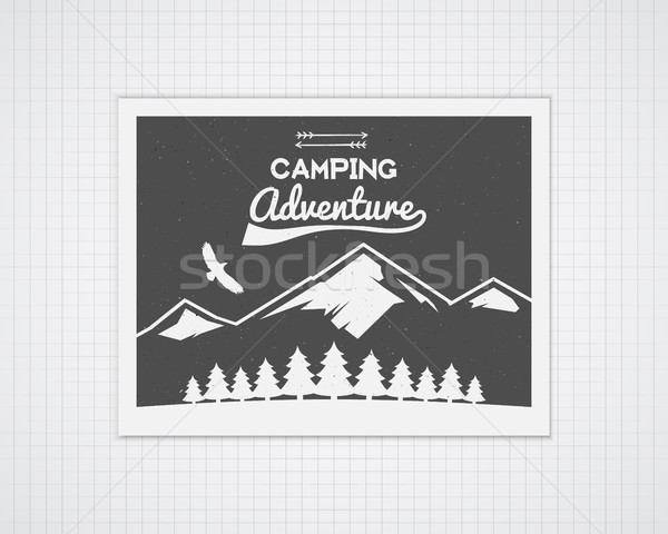 Camping vector frame template with travel poster. Retro outdoor style, monochrome design. National p Stock photo © JeksonGraphics