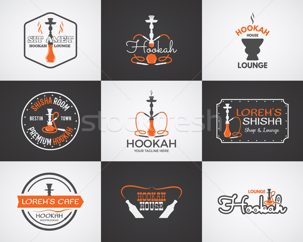 Hookah labels, badges and design elements collection. Vintage shisha logo. Lounge cafe emblem. Arabi Stock photo © JeksonGraphics