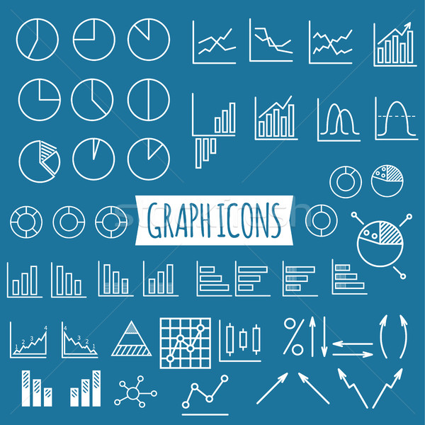 Business charts. Set of thin line graph icons. Outline Stock photo © JeksonGraphics