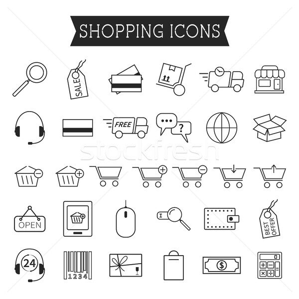 Set of On-Line Shopping icons isolated on white background. Outline. Can be use as elements in infog Stock photo © JeksonGraphics