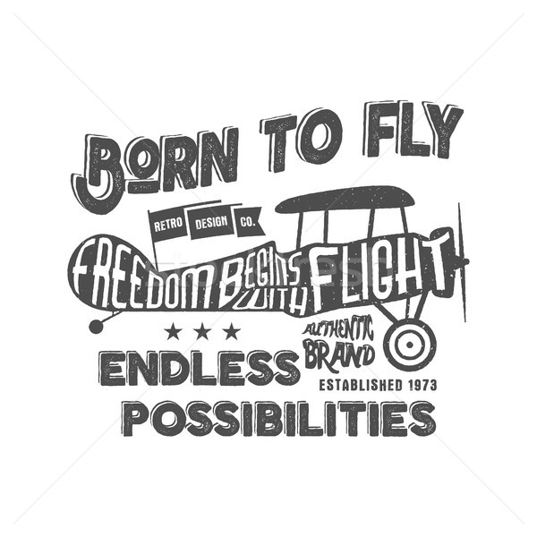 Vintage airplane lettering for printing. Vector prints, old school aircraft poster. Retro air show t Stock photo © JeksonGraphics