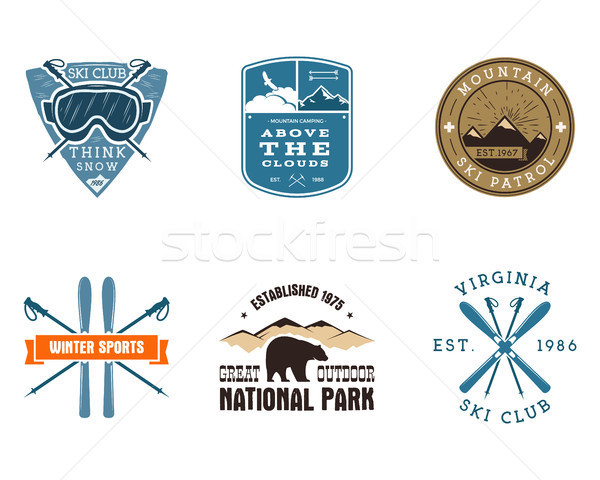 Set of Ski Club, National Park Labels. Vintage Mountain winter camping explorer badges. Outdoor adve Stock photo © JeksonGraphics