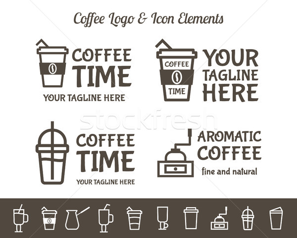 Set of Vector Coffee Elements and restaurant line icons Accessories Illustration. Can be used as Log Stock photo © JeksonGraphics
