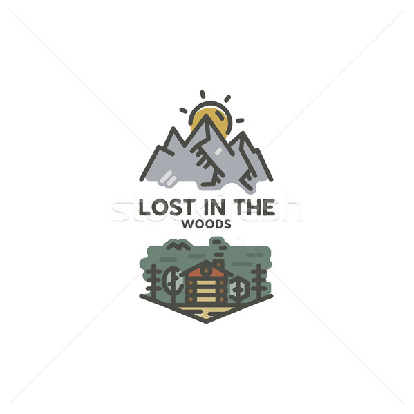 Vintage hand drawn travel badge. Camping label concept. Mountain expedition logo design. Travel badg Stock photo © JeksonGraphics