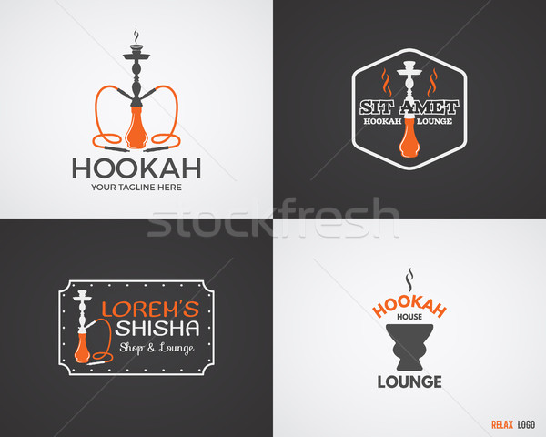 Set of Hookah relax labels, badges and design elements in 2 color variations. Vintage shisha logo. L Stock photo © JeksonGraphics