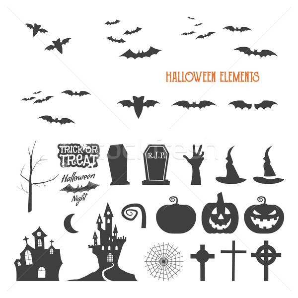 Set of halloween design creation tool kit. Icons isolate. Flat holiday design creator. Party symbols Stock photo © JeksonGraphics