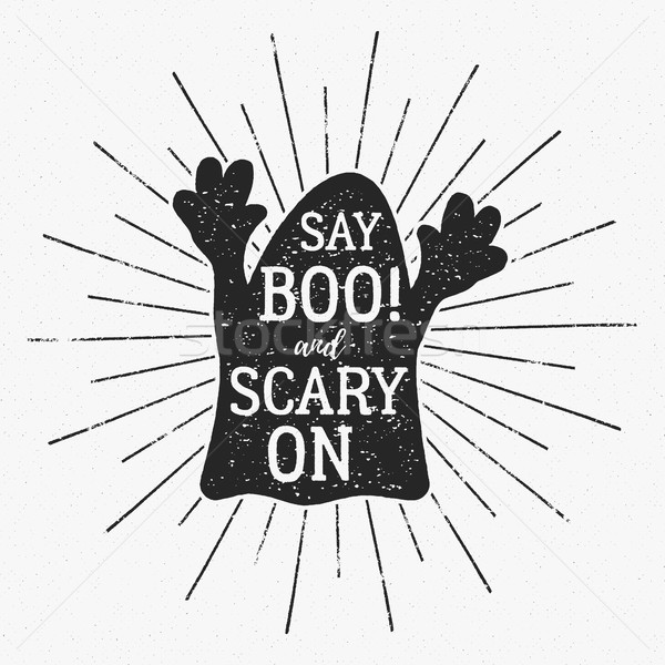 Vector Halloween typography label template. Vector text - say boo and scary on. With retro grunge ef Stock photo © JeksonGraphics