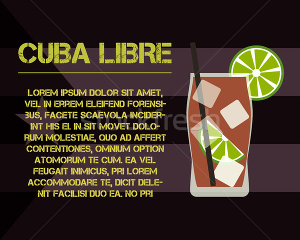 Cuba Libre cocktail with text description. Modern design. On stylish Cuba flag background. Vector Stock photo © JeksonGraphics