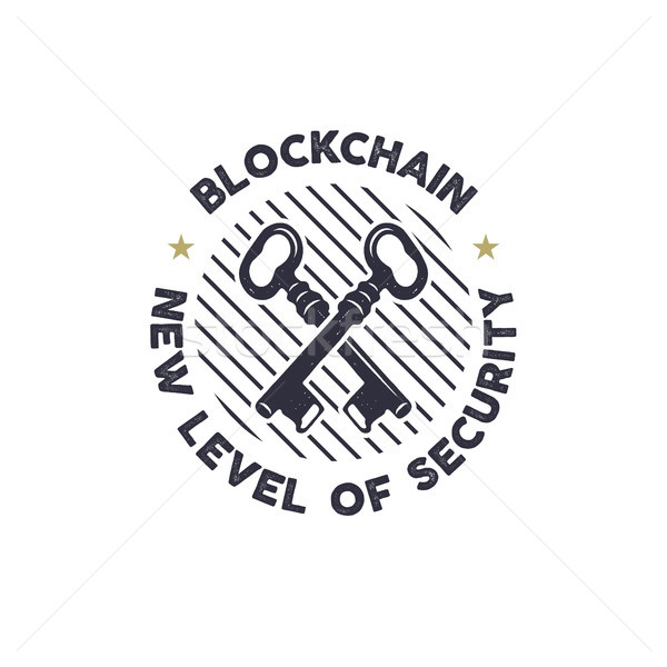 Blockchain - new level of security emblem concept with keys symbol. Digital assets logo. Vintage han Stock photo © JeksonGraphics