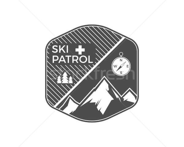 Ski Patrol Label. Vintage Mountain winter sports explorer badge. Outdoor adventure logo design. Trav Stock photo © JeksonGraphics