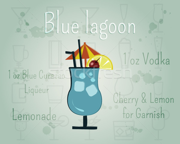 Blue Lagoon Cocktail banner and poster template with ingredients. Summer stylish design. Isolated on Stock photo © JeksonGraphics
