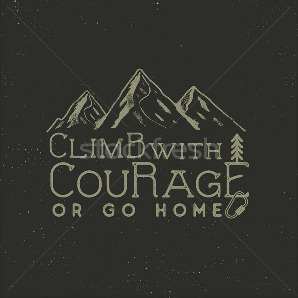 Climbing vintage label design. Hand drawn badge with mountain, climb gear and typography elements. O Stock photo © JeksonGraphics