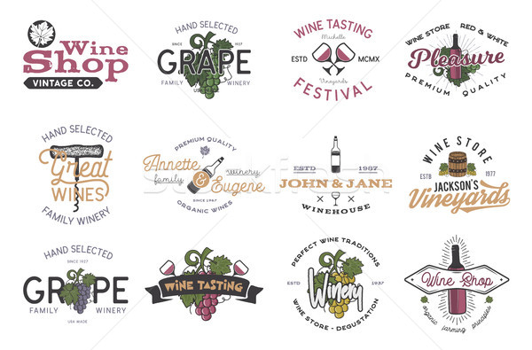 Wine logos, labels set. Winery, wine shop, vineyards badges collection. Retro Drink symbol. Typograp Stock photo © JeksonGraphics