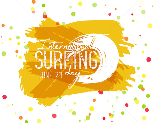 Surfing day label graphic elements. Vacation typography emblem on watercolor ink splash. Surfer part Stock photo © JeksonGraphics