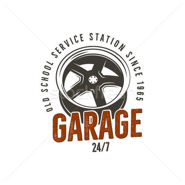 Garage old school service station label. Vintage tee design graphics, complete auto repair typograph Stock photo © JeksonGraphics